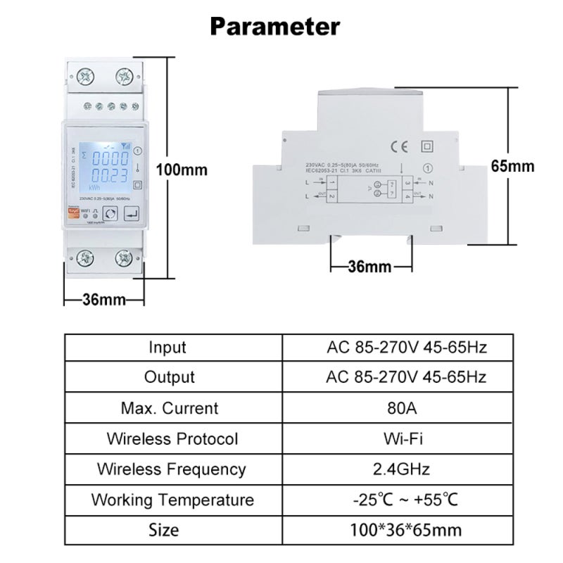 عداد الكهرباء الذكي اللاسلكي أحادي الطور ZigBee من تويا للقياس ثنائي الاتجاه لاستهلاك الطاقة الشمسية مع كشف الجهد والتيار والطاقة، والتحكم عبر تطبيق الهاتف المحمول، ودعم التوقيت - Image 4