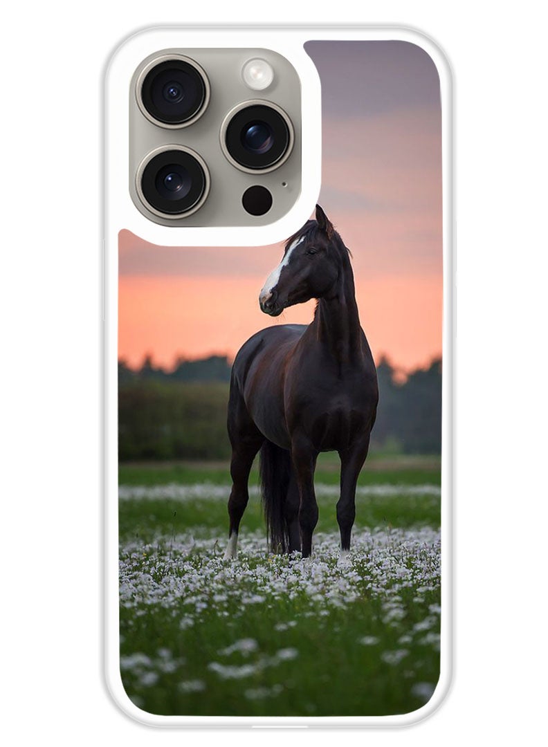 Theodor Protective Case Cover For APPLE IPHONE 15 Pro Black Horse (White Bumper) - Image 1