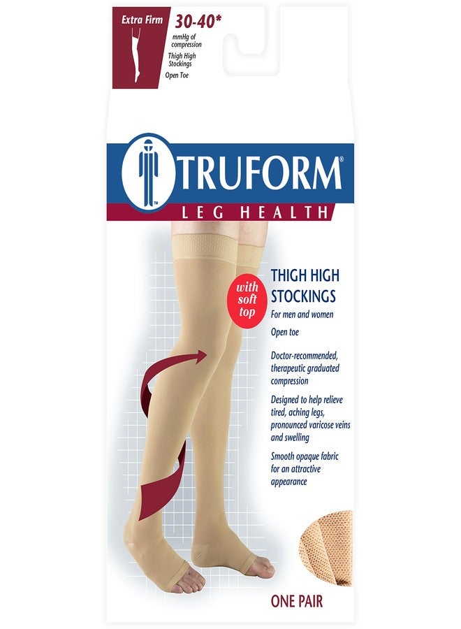 Truform 30-40 mmHg Compression Stockings for Men and Women, Thigh High Length, Open Toe, Beige, Small - Image 4