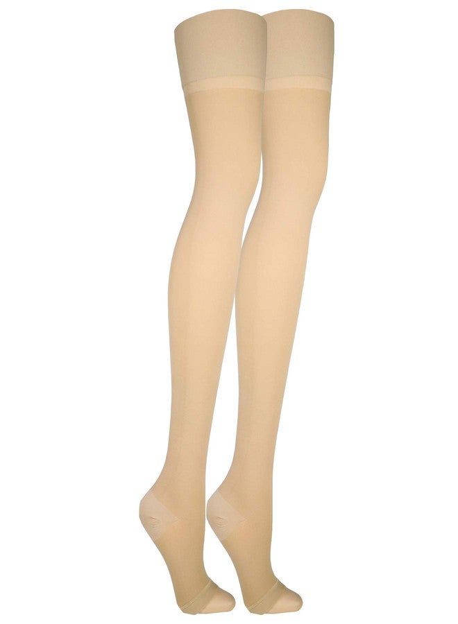 Truform 30-40 mmHg Compression Stockings for Men and Women, Thigh High Length, Open Toe, Beige, Small - Image 2