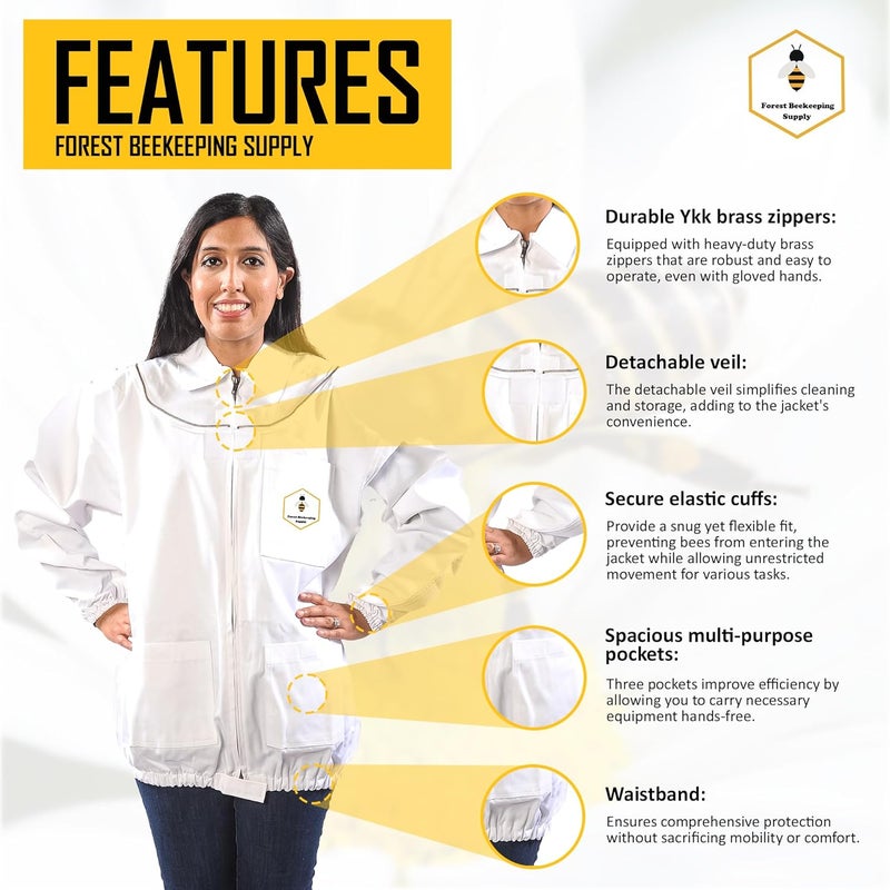 FOREST BEEKEEPING SUPPLY Beekeeping Jacket with Fencing Veil – Premium 100% Cotton Bee Jacket for Professional Beekeepers (Large) - Image 3