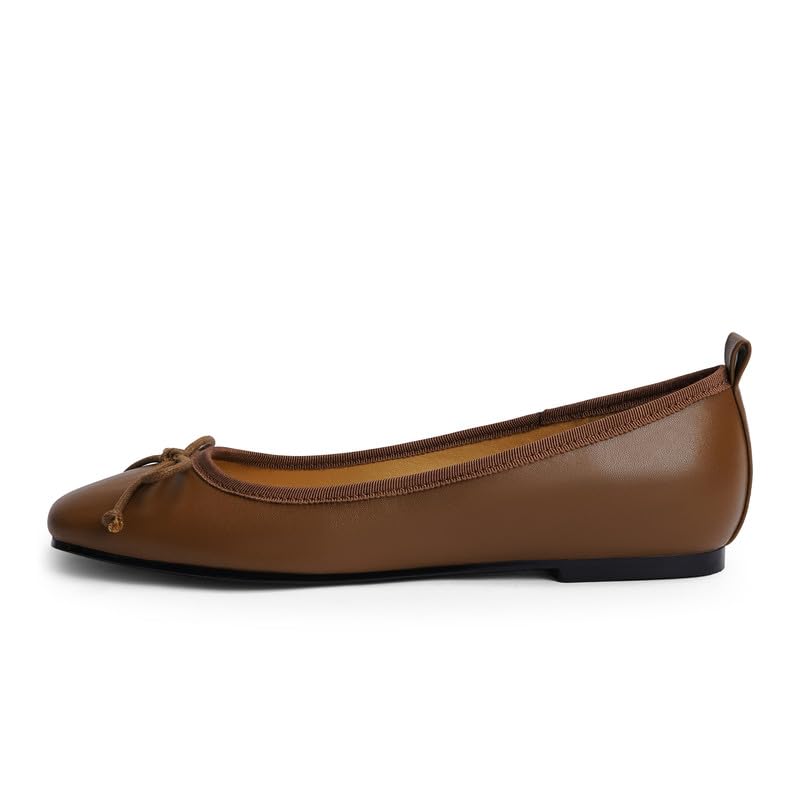 Modatope Ballet Flats Shoes for Women Brown Bow Bowknot Ballerina Closed Square Toe Slip on Comfortable Flats Size 7.5 - Image 5