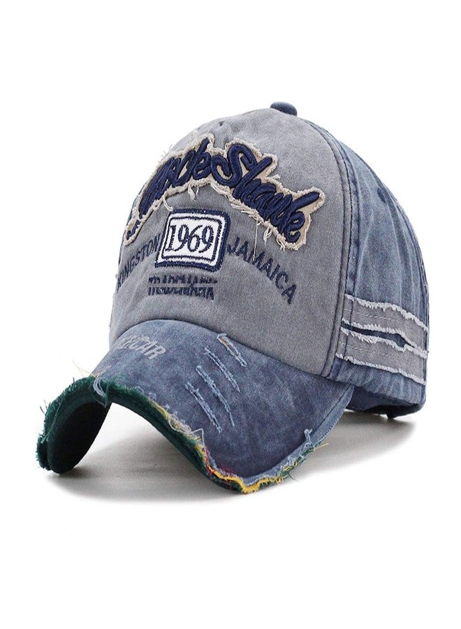 FASHOLIC 1969 Denim Washed Stylish Cap for Men Women with Brim (Fit to Head Size - Approx 54CM to 60CM) (Blue) - Image 1