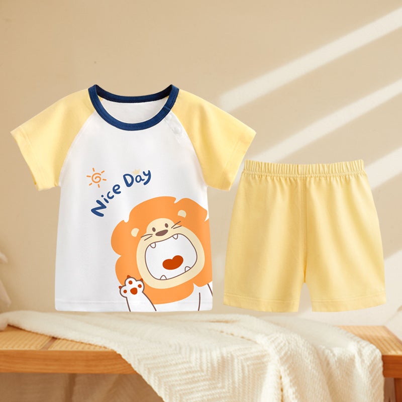 Baby Summer Thin Short-sleeved Shorts suit Pure Cotton Outfit Children''s Underwear Two-piece Pack Men''s and Women''s Baby Summer Clothes - Image 1