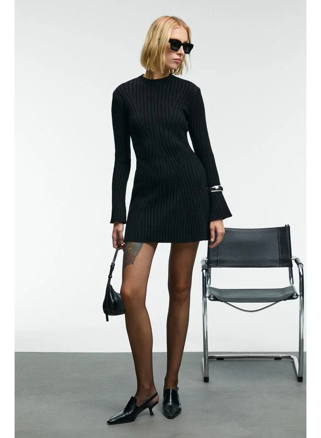 Ethiquet  ENCANTO Women's Round Neck Striped Slim Fit Black Dress. for Women | Best Price UAE