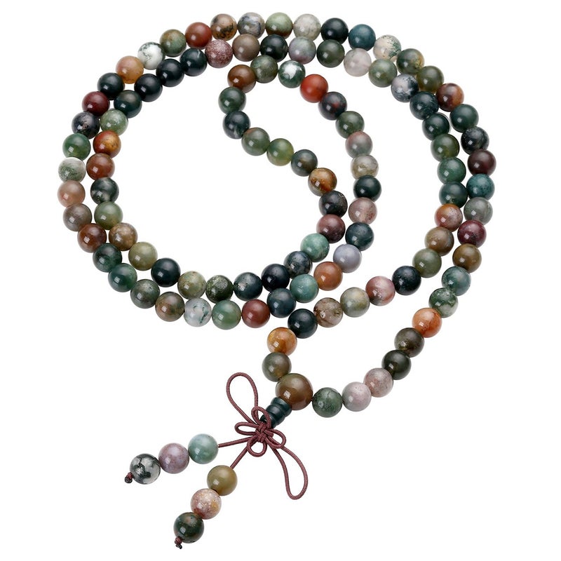 Jovivi Jovivi 108 Mala Beads Bracelet 8mm Natural Indian Agate Gemstone Healing Crystal Stone Beaded Bracelet Hand Knotted Prayer Mala Beads Necklace for Yoga Meditation Balance  - Image 2