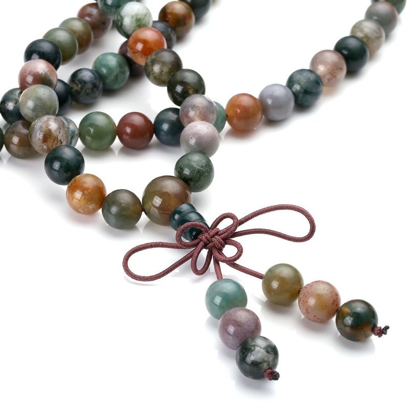 Jovivi Jovivi 108 Mala Beads Bracelet 8mm Natural Indian Agate Gemstone Healing Crystal Stone Beaded Bracelet Hand Knotted Prayer Mala Beads Necklace for Yoga Meditation Balance  - Image 3