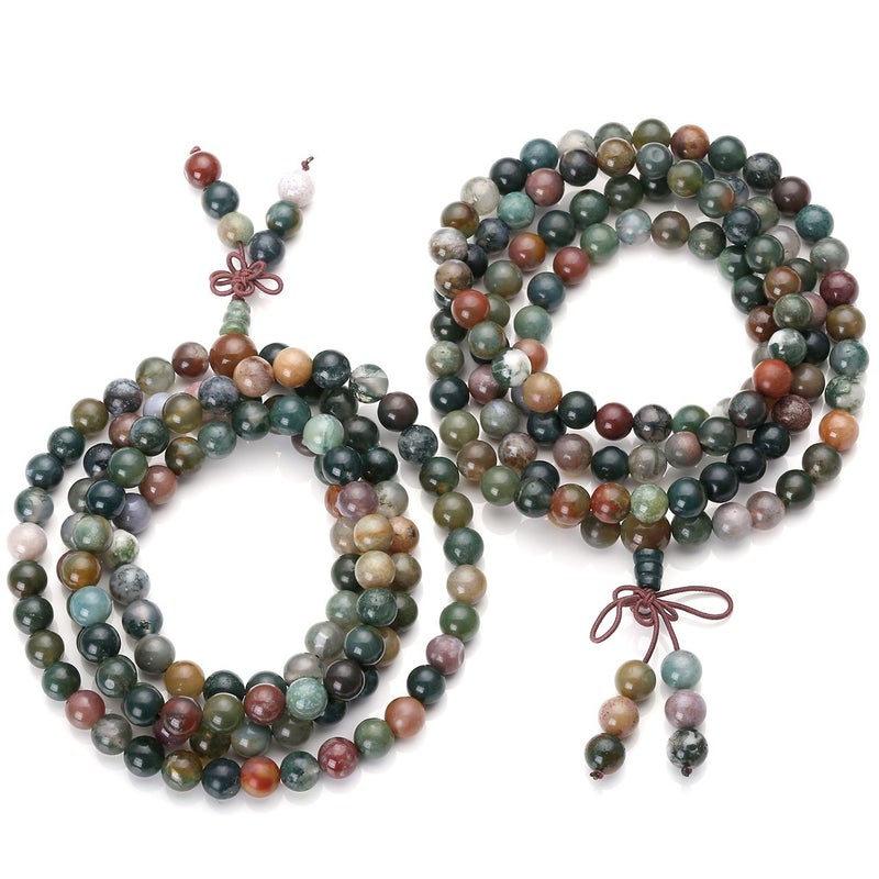 Jovivi Jovivi 108 Mala Beads Bracelet 8mm Natural Indian Agate Gemstone Healing Crystal Stone Beaded Bracelet Hand Knotted Prayer Mala Beads Necklace for Yoga Meditation Balance  - Image 5