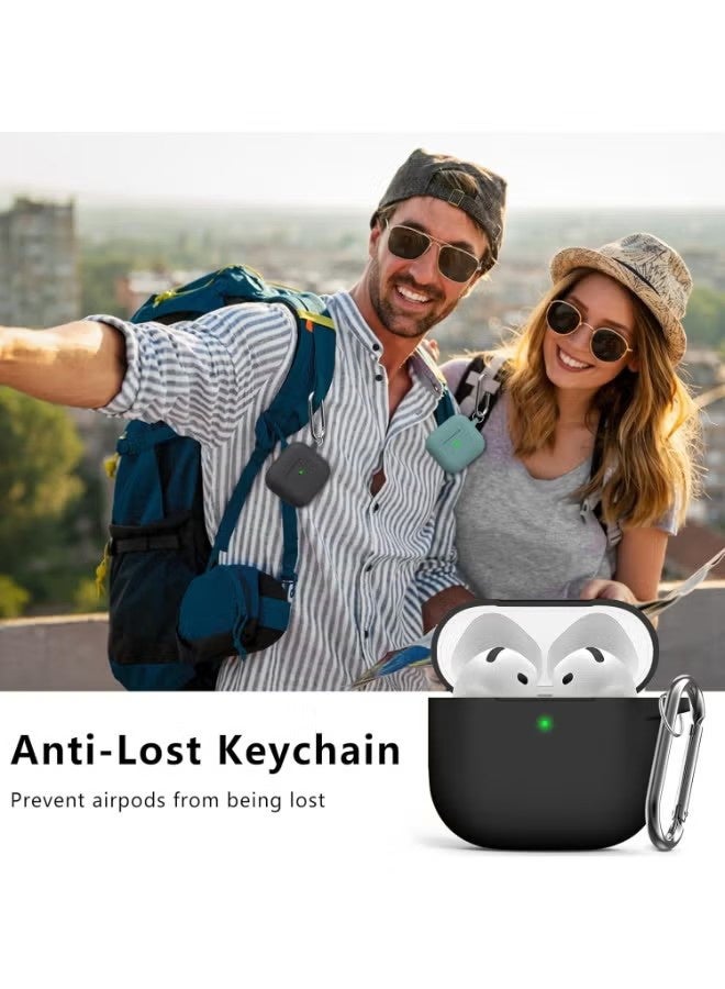 واي جيه غطاء واقي من السيليكون الناعم لأجهزة AirPods 4 (2024) مع مجموعة تنظيف وحافظة مفاتيح (أسود) - Image 4