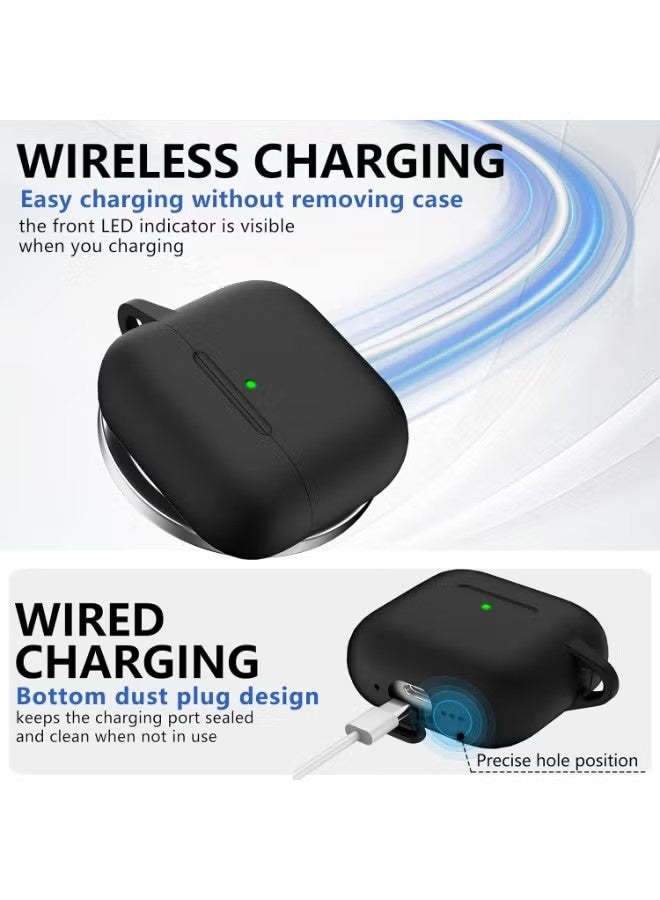 واي جيه غطاء واقي من السيليكون الناعم لأجهزة AirPods 4 (2024) مع مجموعة تنظيف وحافظة مفاتيح (أسود) - Image 3