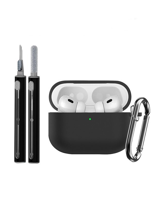 واي جيه غطاء واقي من السيليكون الناعم لأجهزة AirPods 4 (2024) مع مجموعة تنظيف وحافظة مفاتيح (أسود) - Image 1