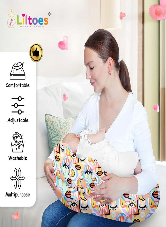 Liltoes Nursing Pillow for Breastfeeding, Plus Size Breast Feeding Pillow with Security Fence Design for Extra Baby Support Adjustable Waist Strap | Baby Pillow | Removable Premium Cover | Doodle Face - Image 4