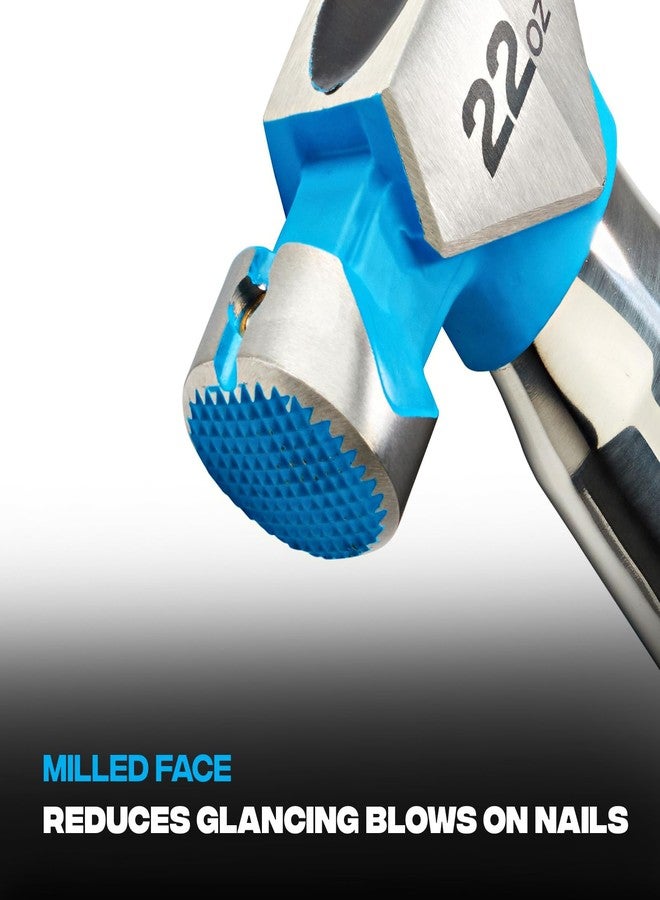 OX Tools Pro 22oz Curved Hickory Handle Hammer with TPR Grip and Steel Shaft Hickory Framer - Magnetic Nail Starter Curved Axe Handle Milled Face Straight Claw Hammer OX-P088422 - Image 3