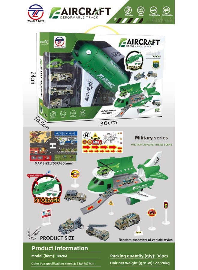 Children's Aircraft Toy Suit Boy Toy Can Store Passenger Plane Model Road Sign Track Inertia Car-Color:8828A Storage Plane + Sound Effect + Map + Road Sign Window Color Box  - Image 1