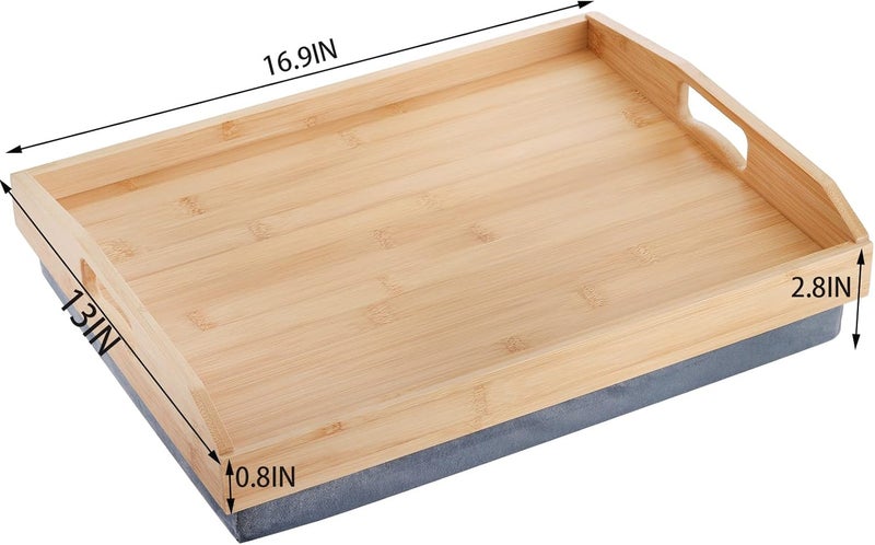 Cedilis Bamboo Lap Tray with Detachable Pillow, 16.9 x13 in Serving Tray with Handles for Bed Eating - Image 5