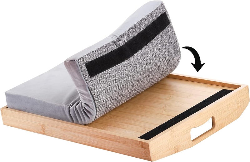 Cedilis Bamboo Lap Tray with Detachable Pillow, 16.9 x13 in Serving Tray with Handles for Bed Eating - Image 2