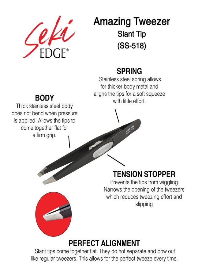 SEKI EDGE SS-518 Amazing Tweezer - Slant Tip Stainless Steel Black - Image 4