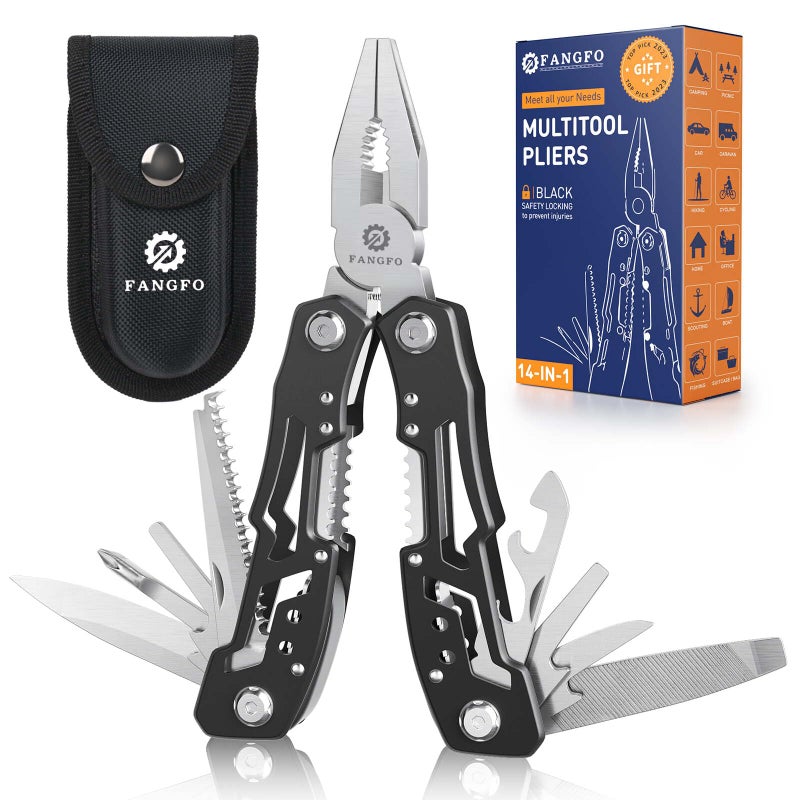 14-In-1 Multitool with Safety Locking, Professional Stainless Steel Multitool Pliers Pocket Knife, Bottle Opener, Screwdriver with Nylon Sheath ï¼ŒApply to Survival,Camping, Hunting and Hiking 1 Pcs