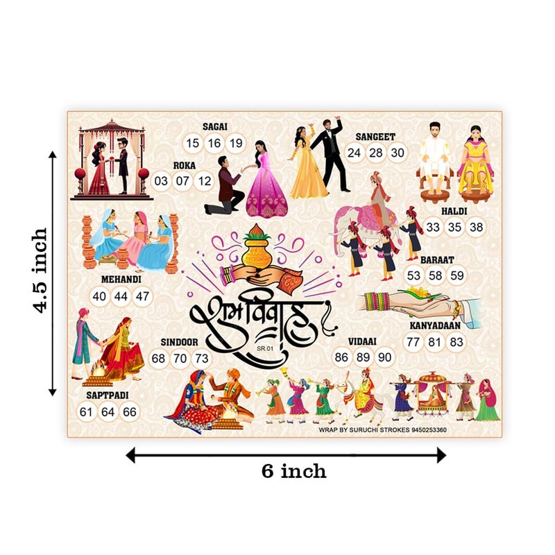 Suruchi Strokes Wedding Theme tambola Tickets Collection, housie Games for sagai, haldi Mehendi, sangeet, Marriage Party (Pack of 50) - Image 3