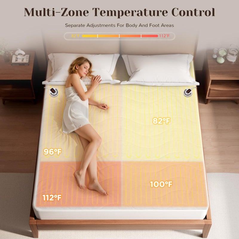 GOTCOZY Multi-Zone Heated Mattress Pad Queen Size - Electric Mattress Pad Fit up to 15" with 10 Heat Setting & 12 Hour Auto Off, Independent Body & Feet Heating, Machine Washableï¼ˆBleachï¼‰ - Image 2
