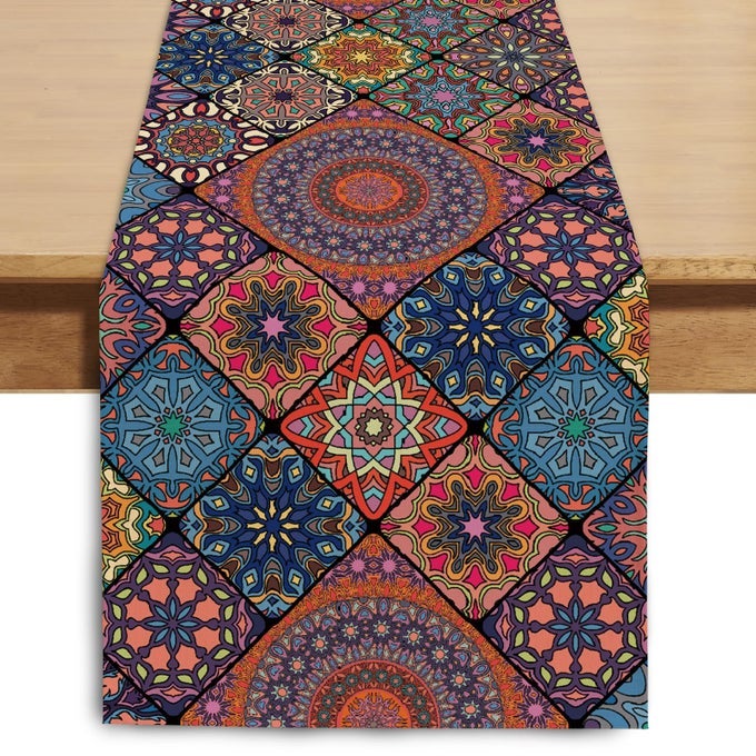 BOHO BOHEMIAN TABLE RUNNER 36 INCHES LONG VINTAGE SEASONAL DRESSER SCARF FOR PARTY KITCHEN DINING COFFEE TABLE BEDROOM INDOOR OUTDOOR MACHINE WASHABLE BOHEMIAN A 13 X 36