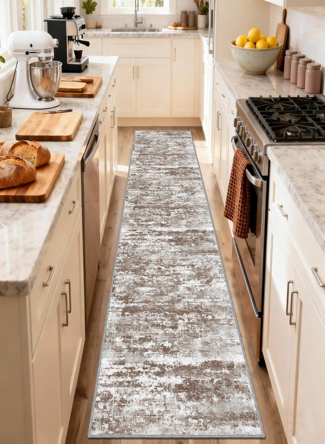 TTelephant Runners for Hallways Ultra Non-Slip 2x10 Long Runner Rugs Washable Abstract Tear and Stain Resistance No Pile Lightweight Modern Rug Runners for Entryway, Kitchen, Walkway, Entrance, Brown - Image 4