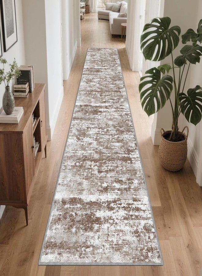 TTelephant Runners for Hallways Ultra Non-Slip 2x10 Long Runner Rugs Washable Abstract Tear and Stain Resistance No Pile Lightweight Modern Rug Runners for Entryway, Kitchen, Walkway, Entrance, Brown - Image 1