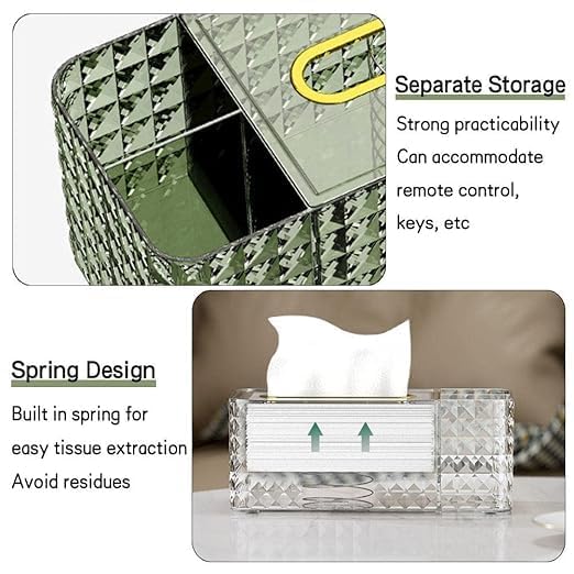 Bindex Crystal Rectangular Tissue Box Cover,Decorative Glass Tissue Holder, Multi-Functional Paper Box with Pen Remote Organizer for Home,Office,Restaurant - Image 5