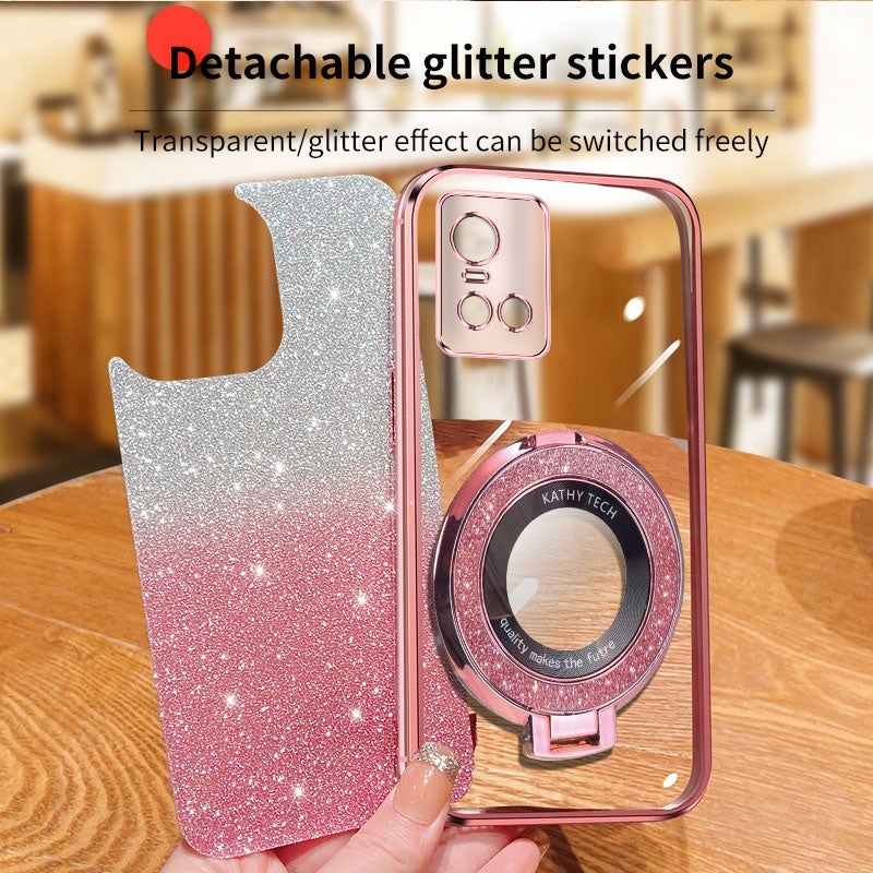 HuHa Case Cover For vivo S10 / S10 Pro Plated Gradient Glitter Round Holder TPU Phone Case(Black) - Image 4