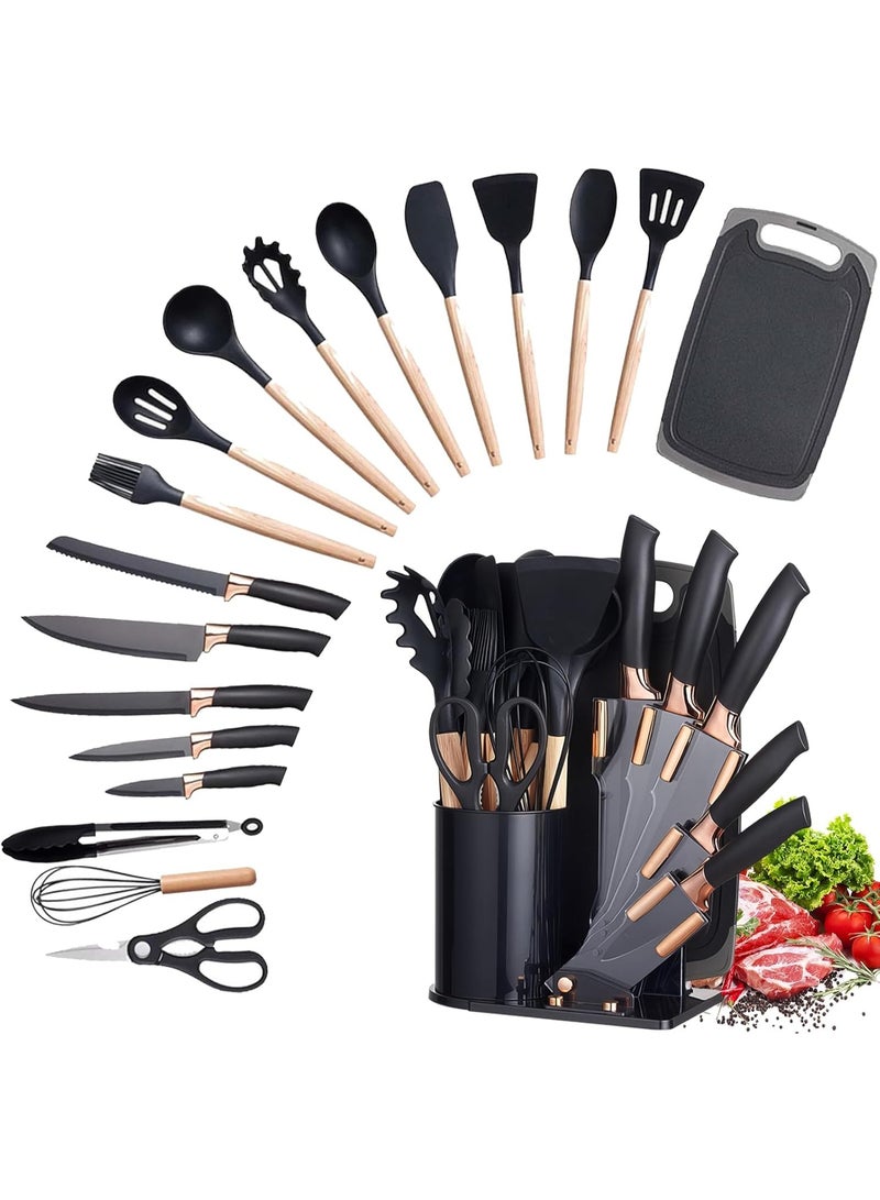 ZEESQUARE 19‑Piece Silicone Kitchenware Set – Wooden Handle Cooking Utensils, High Heat Resistant Non‑Stick Silicone Tools for Pots & Pans - Image 1