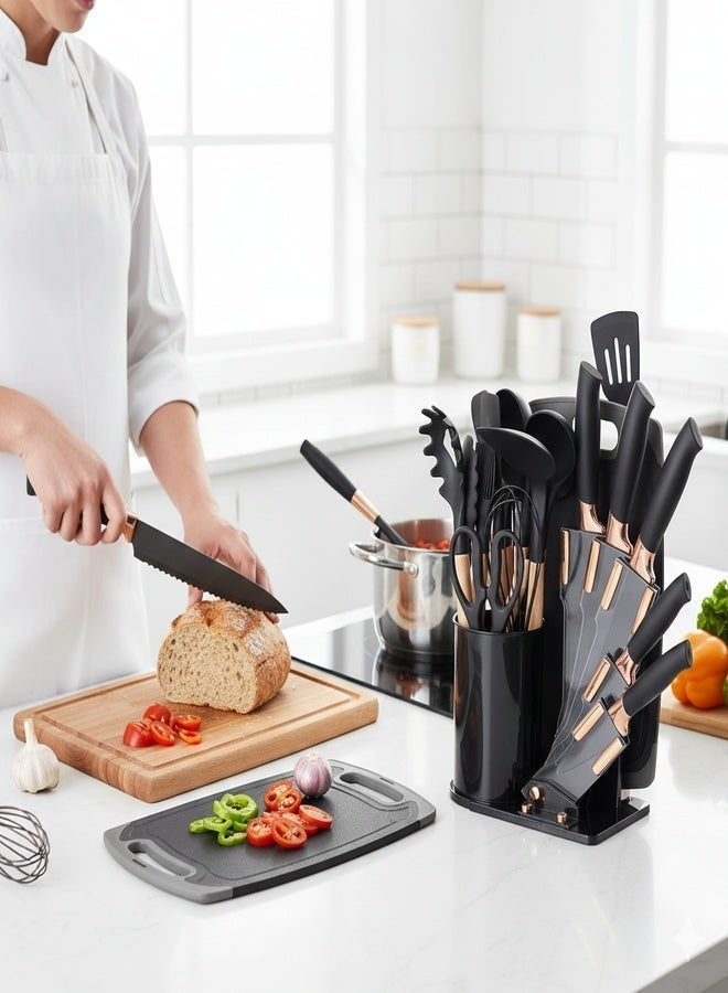 زيسكوير مجموعة أدوات مطبخ من السيليكون مكونة من 19 قطعة - أدوات طهي بمقبض خشبي، أدوات سيليكون غير لاصقة مقاومة للحرارة العالية للأواني والمقالي - Image 2