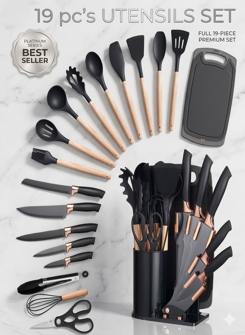 19‑Piece Silicone Kitchenware Set – Wooden Handle Cooking Utensils, High Heat Resistant Non‑Stick Silicone Tools for Pots & Pans - Image 1