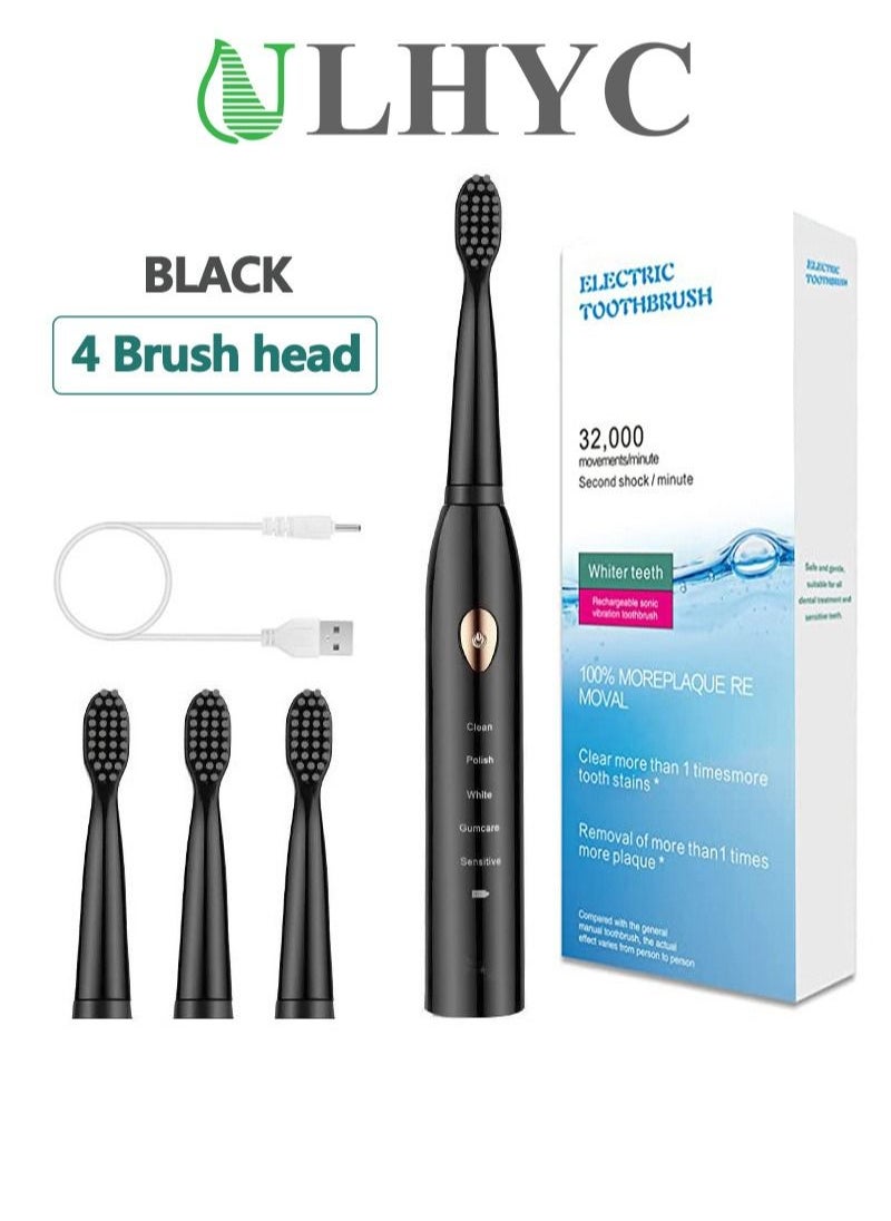 ULHYC - 4 Brush Head Sonic Electric Toothbrush 5 Modes USB Charging Smart Timing Teeth Cleaning Waterproof Couple Toothbrush - Image 1