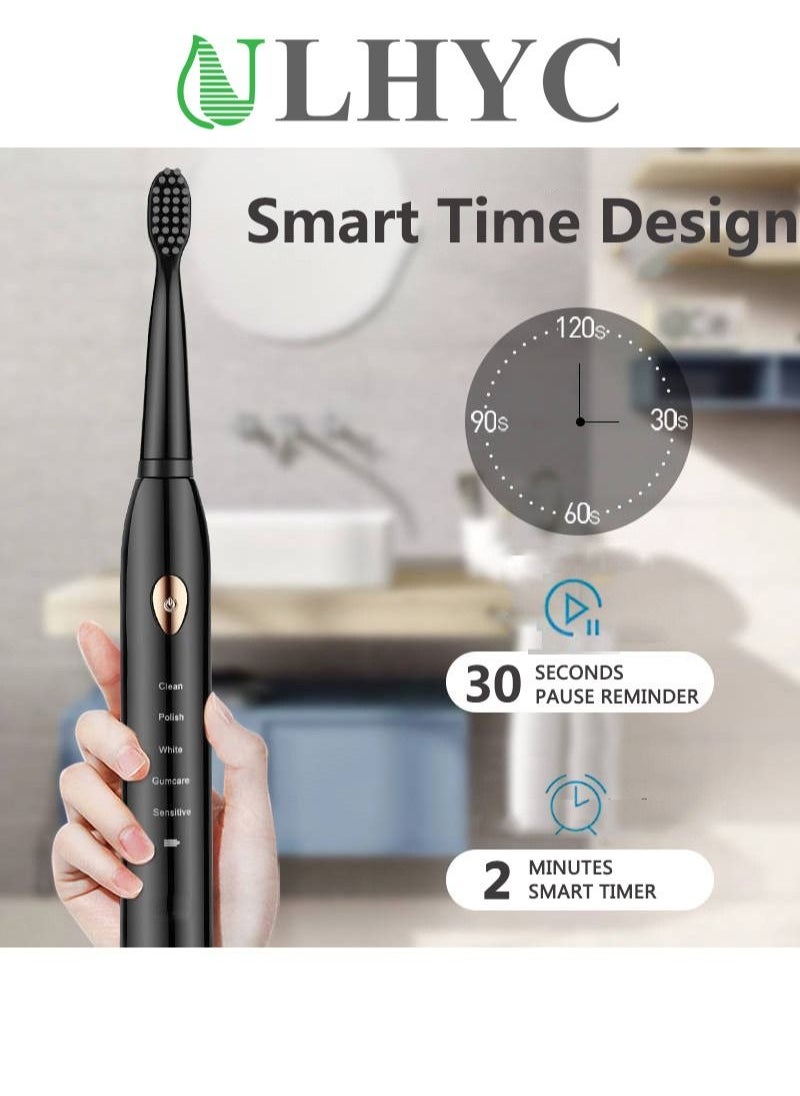 ULHYC - 4 Brush Head Sonic Electric Toothbrush 5 Modes USB Charging Smart Timing Teeth Cleaning Waterproof Couple Toothbrush - Image 1