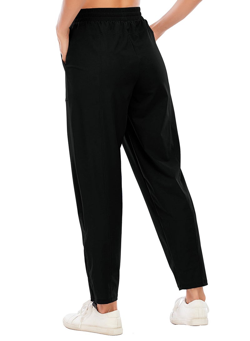 Loquat Black loose yoga running pants Small leg drawstring high waist stretch tight waist fitness pants lady  - Image 3