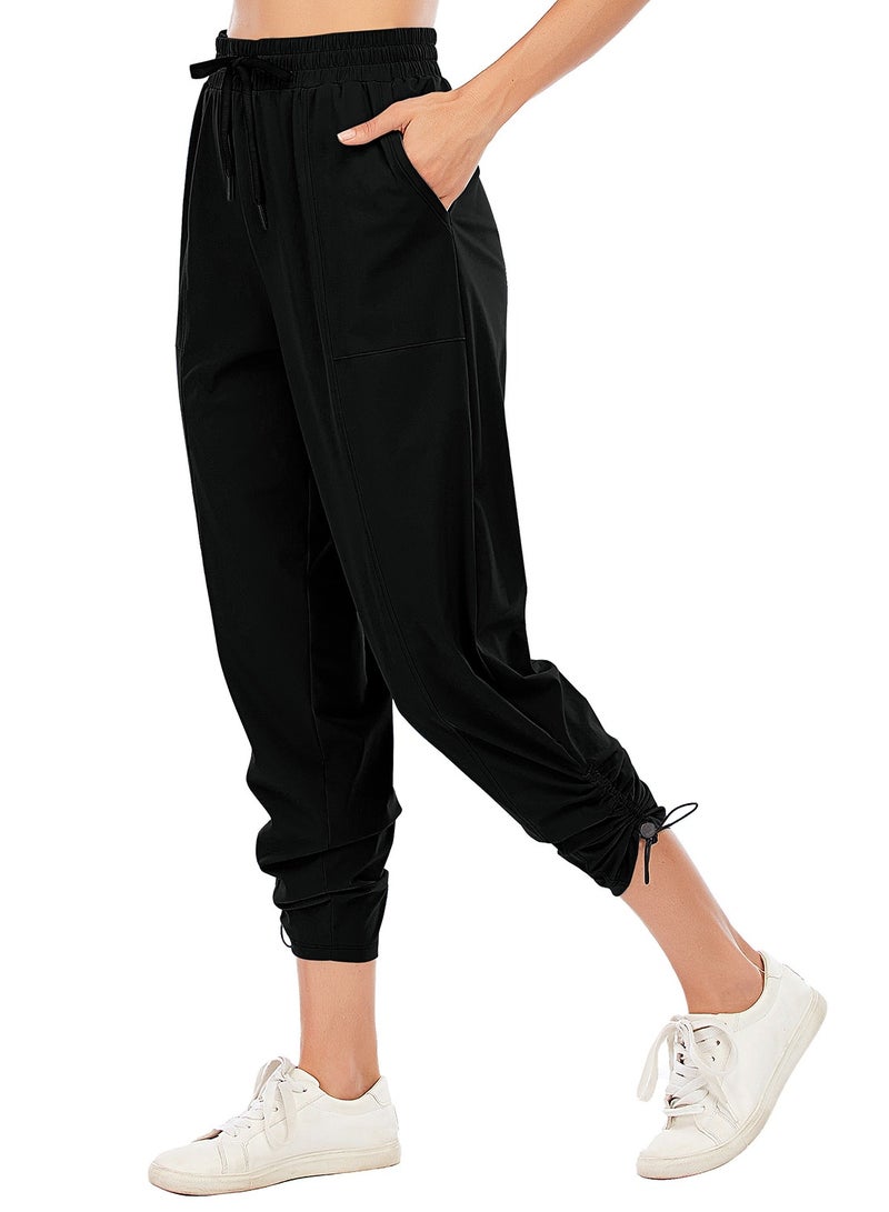 Loquat Black loose yoga running pants Small leg drawstring high waist stretch tight waist fitness pants lady  - Image 2