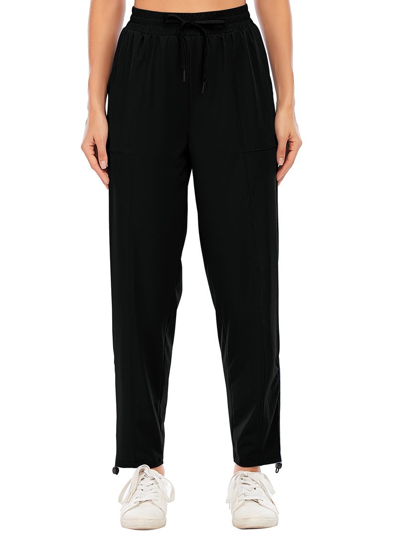 Loquat Black loose yoga running pants Small leg drawstring high waist stretch tight waist fitness pants lady  - Image 1