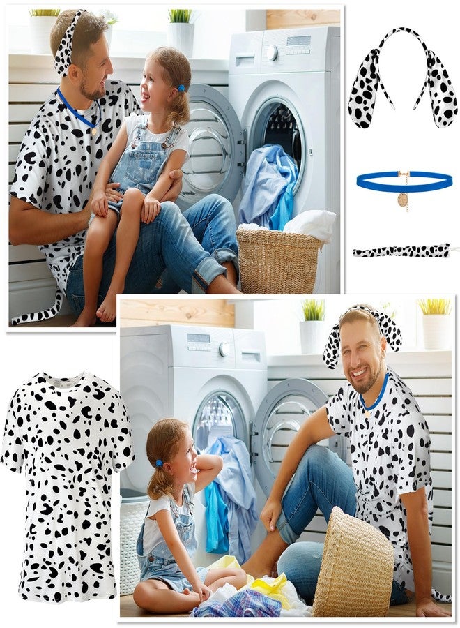 Toulite 4 Pcs Dog Dalmatian Costume for Adult Include Shirt Leather Collar Dog Ears Headband Tail Halloween Cosplay Party(Blue) - Image 3