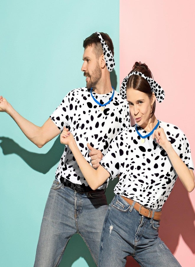 Toulite 4 Pcs Dog Dalmatian Costume for Adult Include Shirt Leather Collar Dog Ears Headband Tail Halloween Cosplay Party(Blue) - Image 4