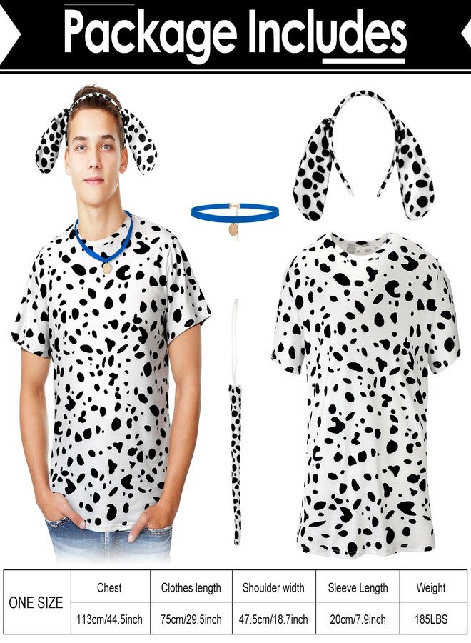 Toulite 4 Pcs Dog Dalmatian Costume for Adult Include Shirt Leather Collar Dog Ears Headband Tail Halloween Cosplay Party(Blue) - Image 2