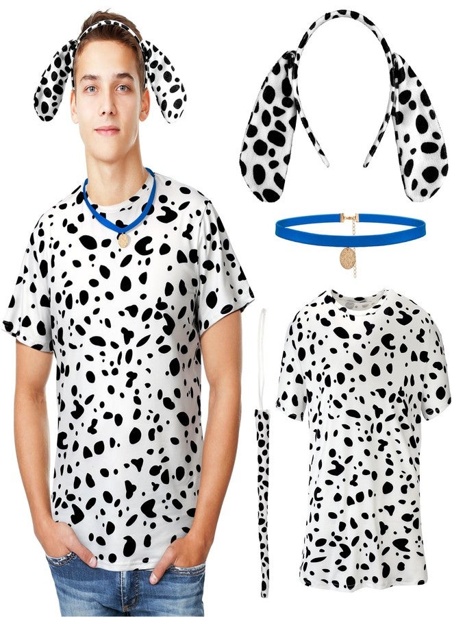 Toulite 4 Pcs Dog Dalmatian Costume for Adult Include Shirt Leather Collar Dog Ears Headband Tail Halloween Cosplay Party(Blue) - Image 1