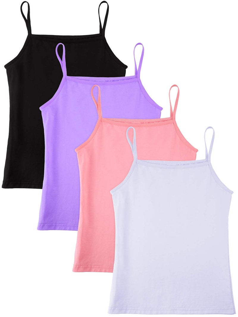 SATINIOR 4 Pieces Girls Dance Tank Top Sleeveless Spaghetti Strap Crop Tank Top for Dancewear (Purple, Pink, White, Black,9-10 Years) - Image 1