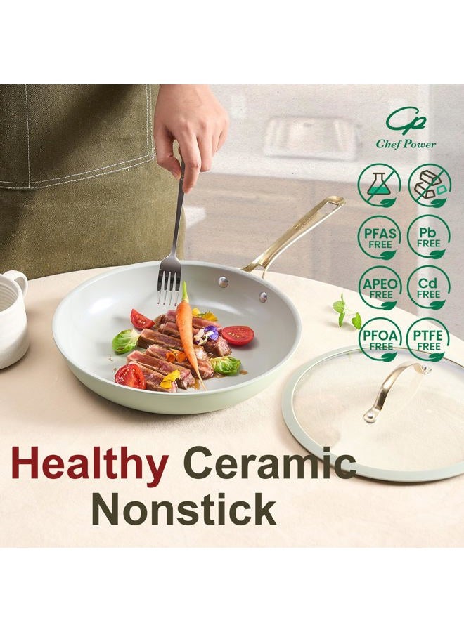 Chef Power Ceramic Cookware Sets, 10Pcs Pots and Pans Set Non Stick, Cookware Set with Stainless Steel Handle, Dishwasher & Oven Safe, Sage Green and Granite Grey - Image 3