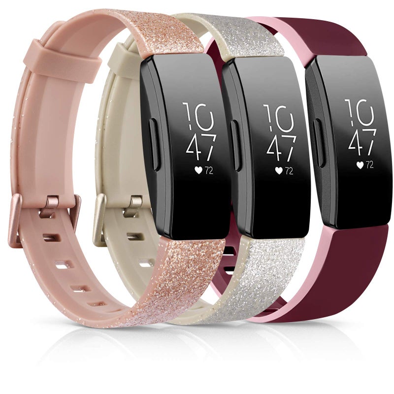 AK [3 Pack] Soft TPU Bands Compatible with Fitbit Inspire 2/Inspire HR/Inspire/Fitbit Ace 2 Sports Wristbands for Fitbit Inspire (Glistening Rose Gold/Glistening Champagne Gold/Wine Red, Small) - Image 1