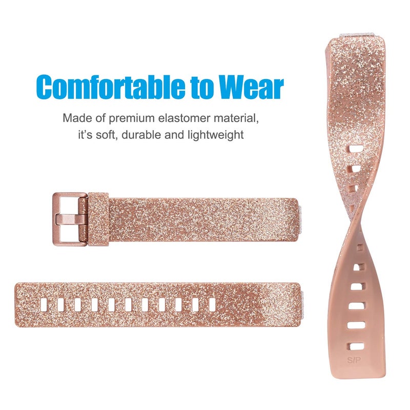 AK [3 Pack] Soft TPU Bands Compatible with Fitbit Inspire 2/Inspire HR/Inspire/Fitbit Ace 2 Sports Wristbands for Fitbit Inspire (Glistening Rose Gold/Glistening Champagne Gold/Wine Red, Small) - Image 2