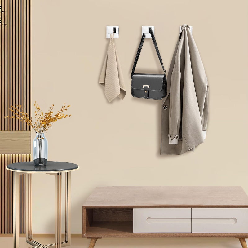 Ibosins 4 Pack Towel Hooks Hand Towel Holder For Bathroom Wall Livingroom Bedroom Kitchen Closet Heavy Duty Stainless Steel Hook Hanger For Robe  Bath Towel  Coat (Square Polished Chrome) - Image 4
