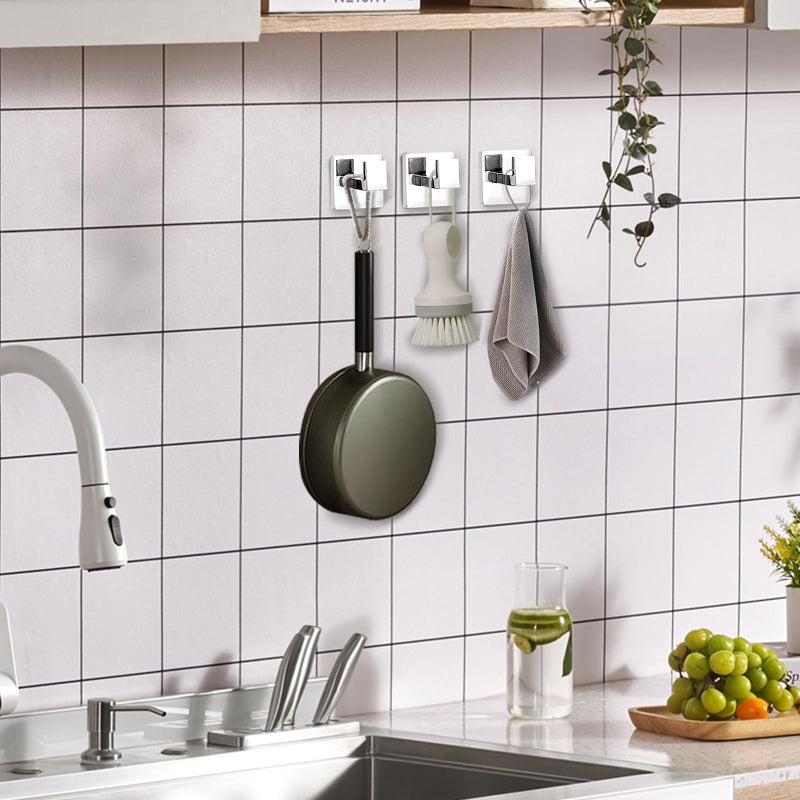 Ibosins 4 Pack Towel Hooks Hand Towel Holder For Bathroom Wall Livingroom Bedroom Kitchen Closet Heavy Duty Stainless Steel Hook Hanger For Robe  Bath Towel  Coat (Square Polished Chrome) - Image 5