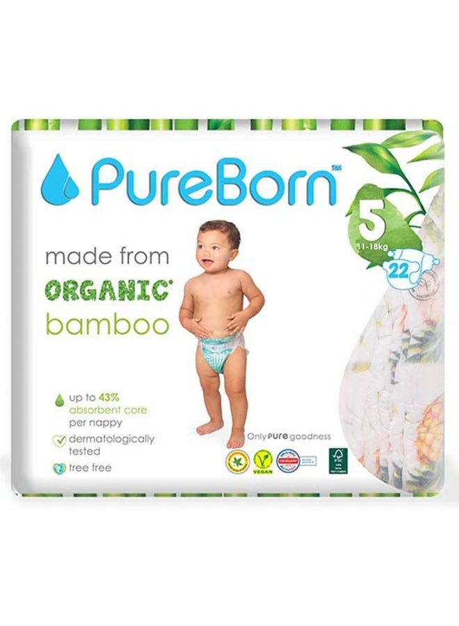 Pureborn Organic Natural Bamboo Baby Disposable Diapers-Size 5 From 11 to 18 Kg - 22 pcs - Image 1