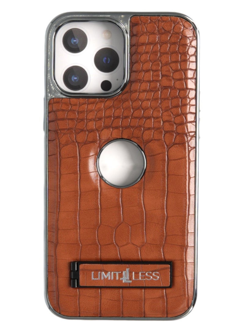 LIMITLESS Leather Case for iPhone 15 Pro Max, Back Protector Slim Fit, Soft Grip Luxury Leather Cover, Logo Cutouts, Anti-Scratch Full Phone Back Case with Shockproof and Fall Protection, Brown - Image 1