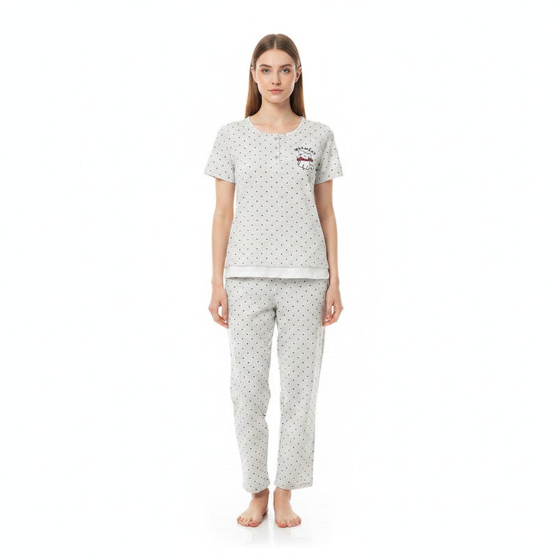 JOANNA 2-Piece Pajama Set Short Sleeve Top and Pants Soft Printed Sleepwear for Women - Image 1